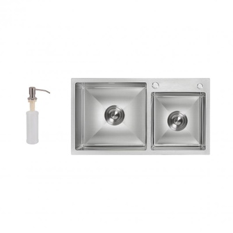 Мойка для кухни с двумя чашами интегрированная Lidz Handmade H7843 Brushed Steel 3,0/1,0 мм (LDH7843BRU35387)