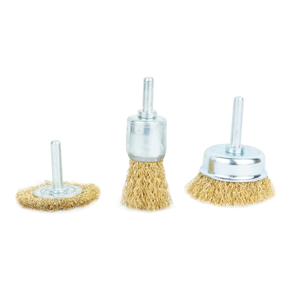 Набор проволочных щеток Grad 3 шт Ø25; 50; 50 мм хвостовик Ø6 мм (латунированные)
