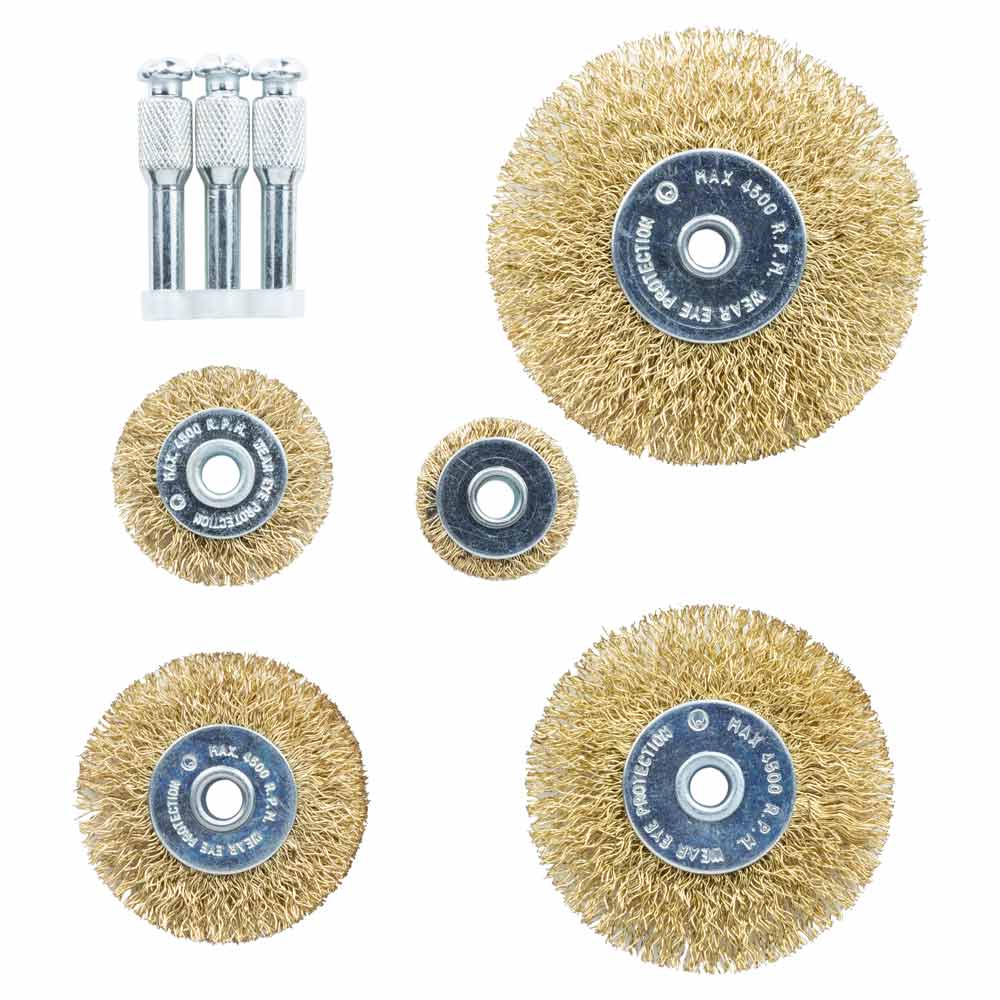 Набір дротяних щіток Grad 5 шт Ø25; 38; 50; 65; 75 мм хвостовик Ø6 мм (латуновані)