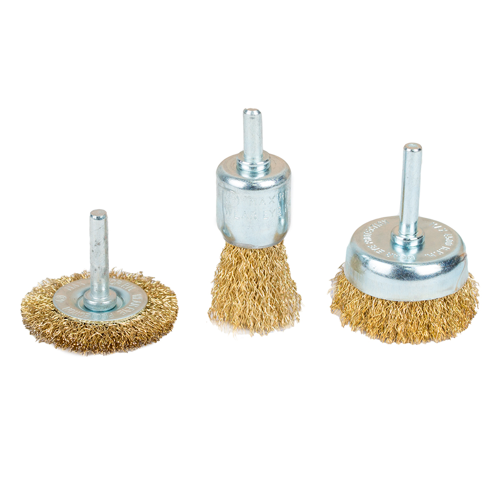 Набор проволочных щеток Sigma 3 шт Ø25; 50; 50 мм хвостовик Ø6 мм (латунированные)