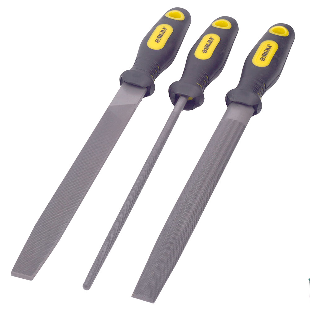 Набор напильников Sigma 3 шт 200 мм №2 двухкомпонентная рукоятка (плоский, полукруглый, круглый)