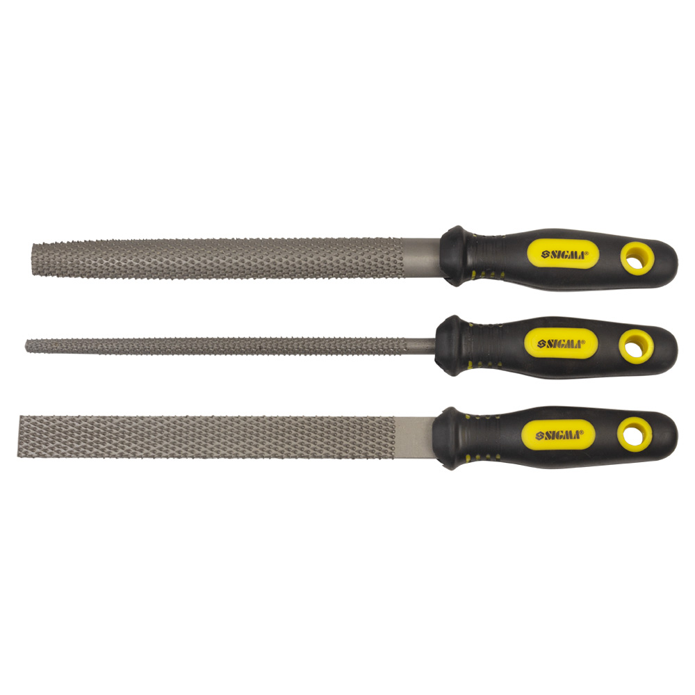 Набор рашпилей Sigma 3 шт 200 мм двухкомпонентная рукоятка (плоский, полукруглый, круглый)