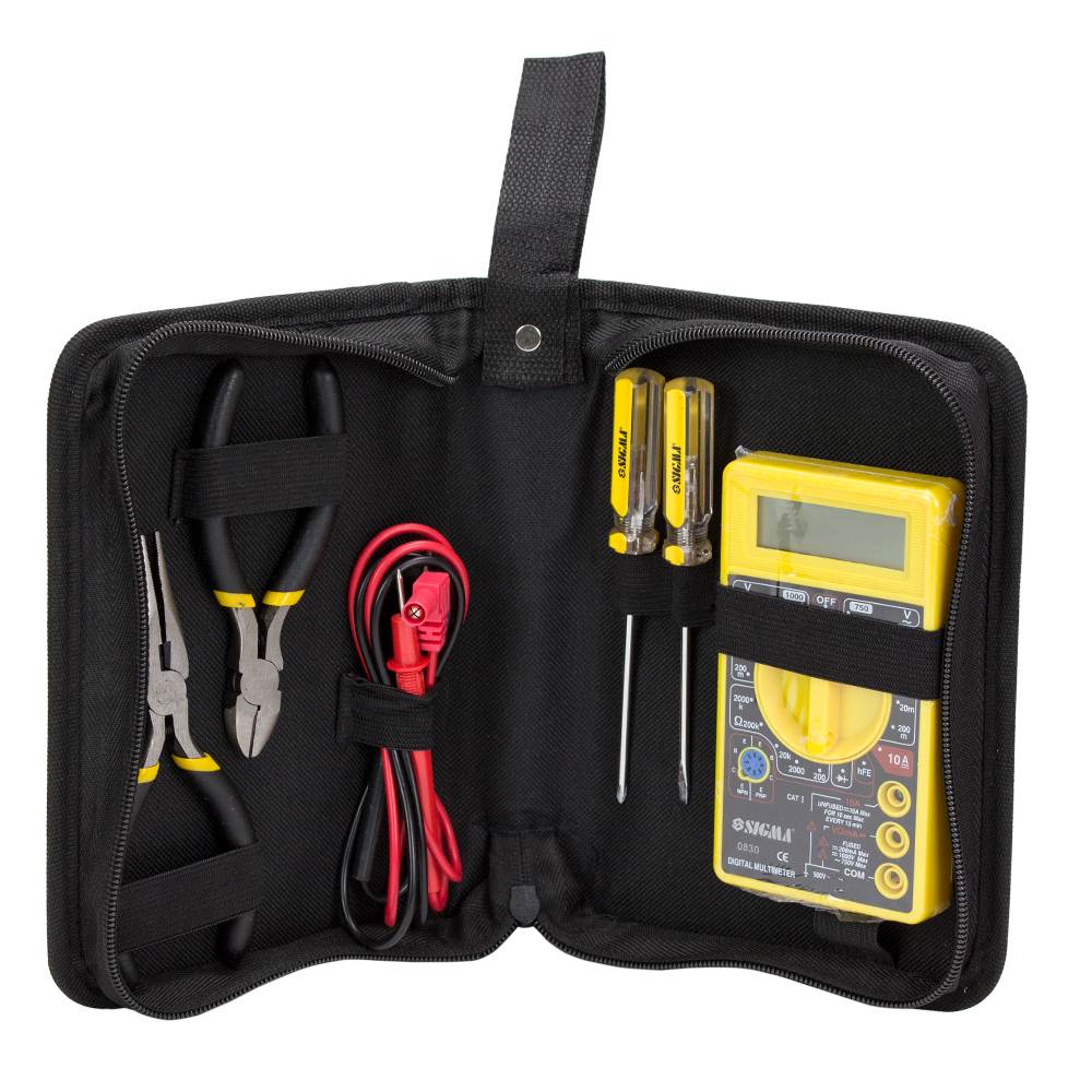 Набір Sigma мультиметр цифровий + плоскогубці і викрутки (тканинний чохол)