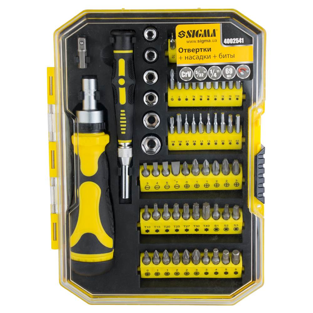 Набір викруток Sigma CrV + біти 69 шт (кейс) Набір викруток Sigma CrV + біти 69 шт (кейс)