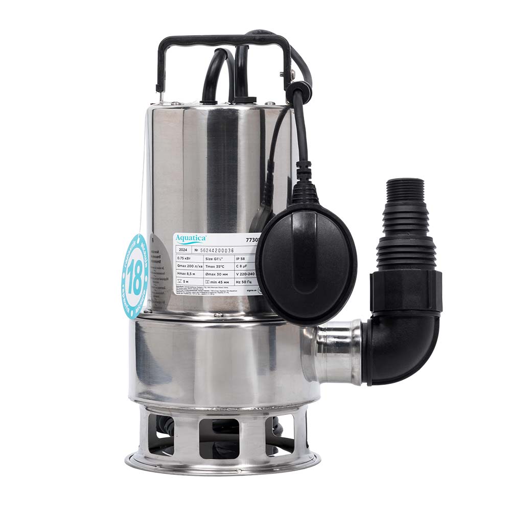Насос Aquatica дренажний садовий 0.75кВт Hmax 8.5 м Qmax 200л/хв (част.до 30 мм, нерж)
