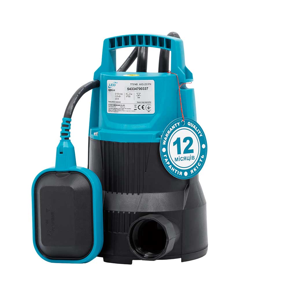 Насос Leo дренажний садовий 0.25кВт Hmax 6 м Qmax 100л/хв AKS-251PH