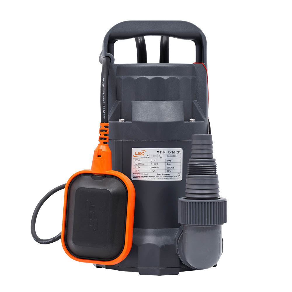 Насос Leo дренажний садовий 0.55кВт Hmax 9 м Qmax 233л/хв (част. до 5 мм)