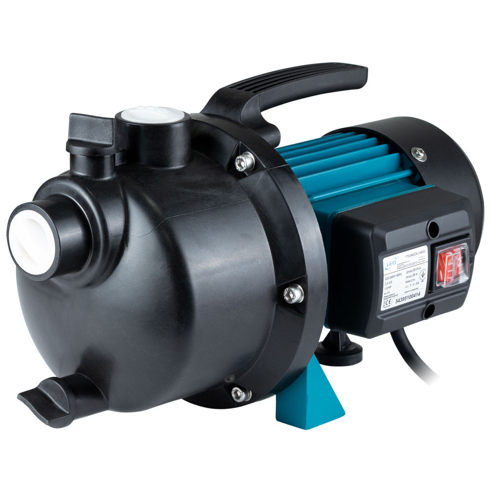 Насос Leo відцентровий самовсмоктуючий 0.8кВт Hmax 38м Qmax 58л/хв пластик EKJ-802P
