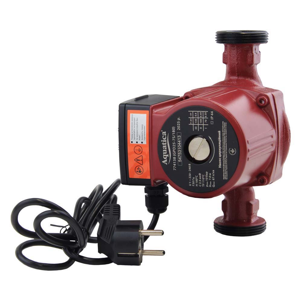Насос циркуляційний Aquatica 130Вт Hmax 7м Qmax 87л/хв Ø1 1/2" 180 мм + гайки Ø1"