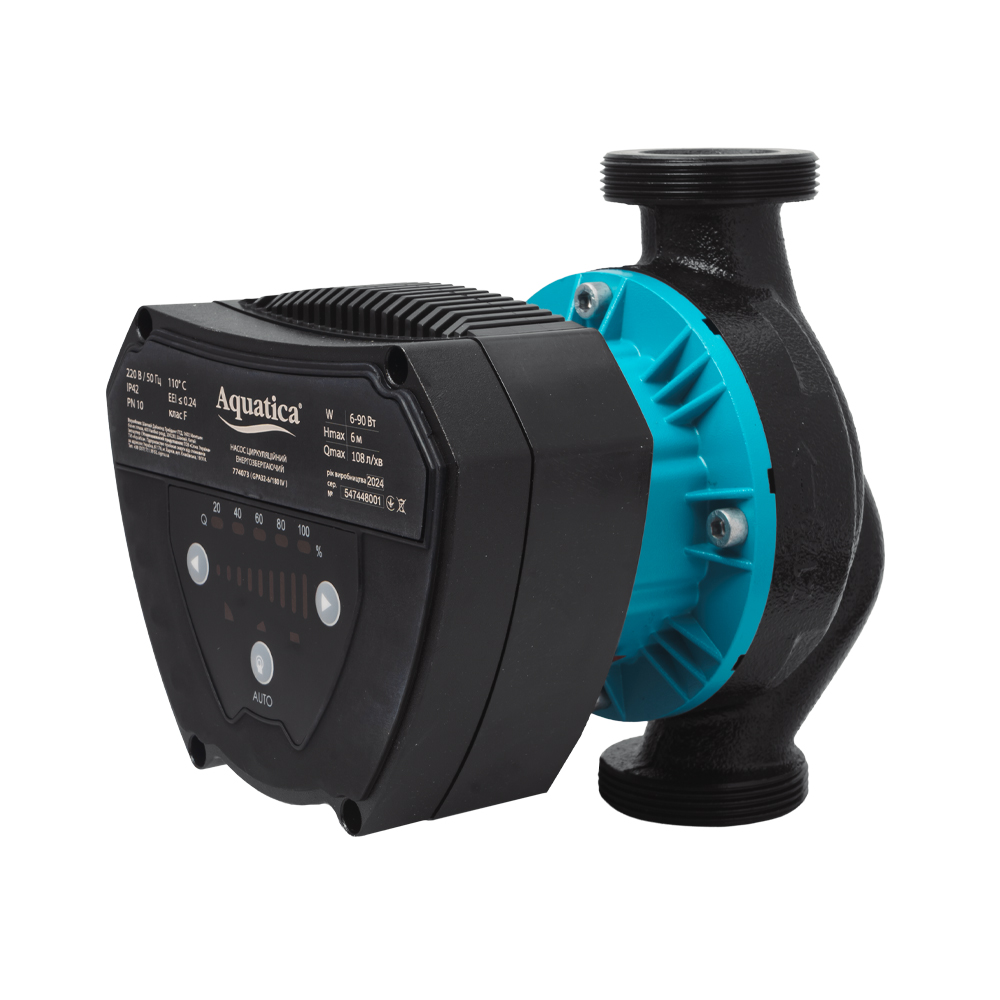 Насос циркуляційний Aquatica енергозберігаючий 6-90Вт Hmax 6м Qmax 108л/хв Ø2" 180 мм + гайки Ø1 1/4" GPA32-6/180 IV