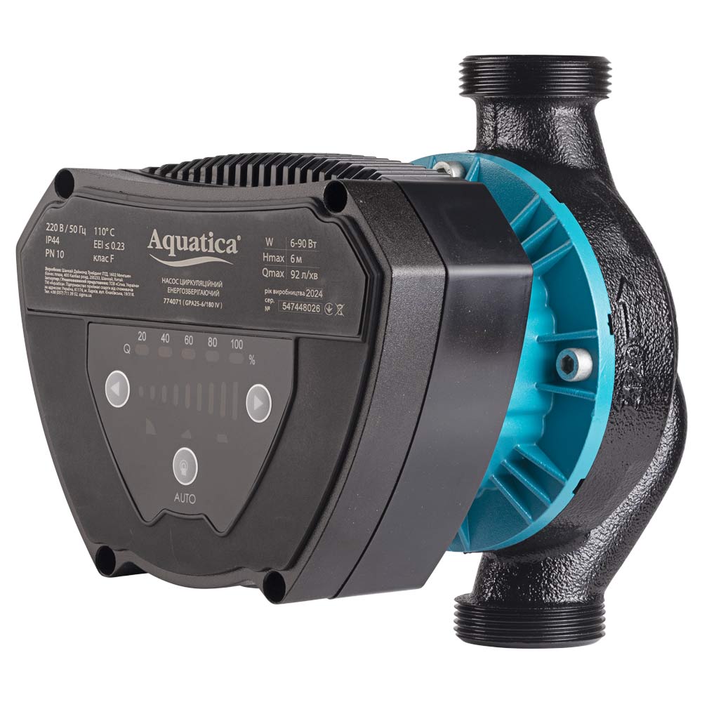 Насос циркуляційний Aquatica енергозберігаючий 6-90Вт Hmax 6м Qmax 92л/хв Ø1 1/2" 180 мм + гайки Ø1" GPA25-6/180 IV