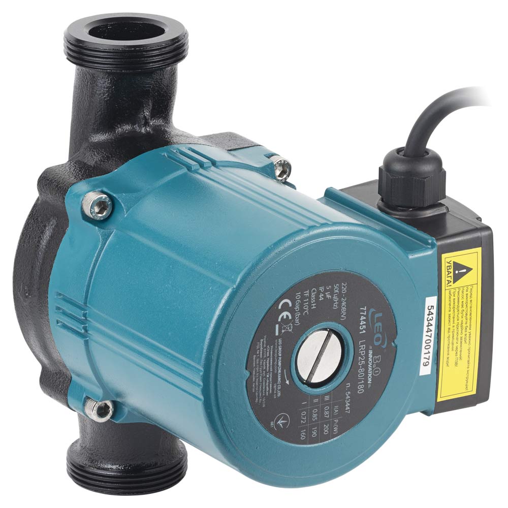 Насос циркуляционный Leo 200Вт Hmax 8м Qmax 120л/мин Ø1 1/2" 180 мм + гайки Ø1" 3.0 LRP25-80/180