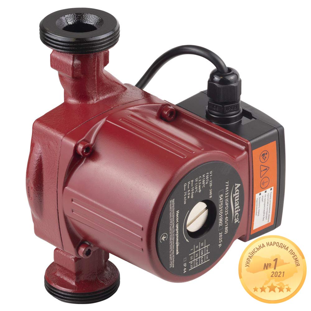 Насос циркуляційний Aquatica 100Вт Hmax 6м Qmax 75л/хв Ø1 1/2" 180 мм + гайки Ø1"