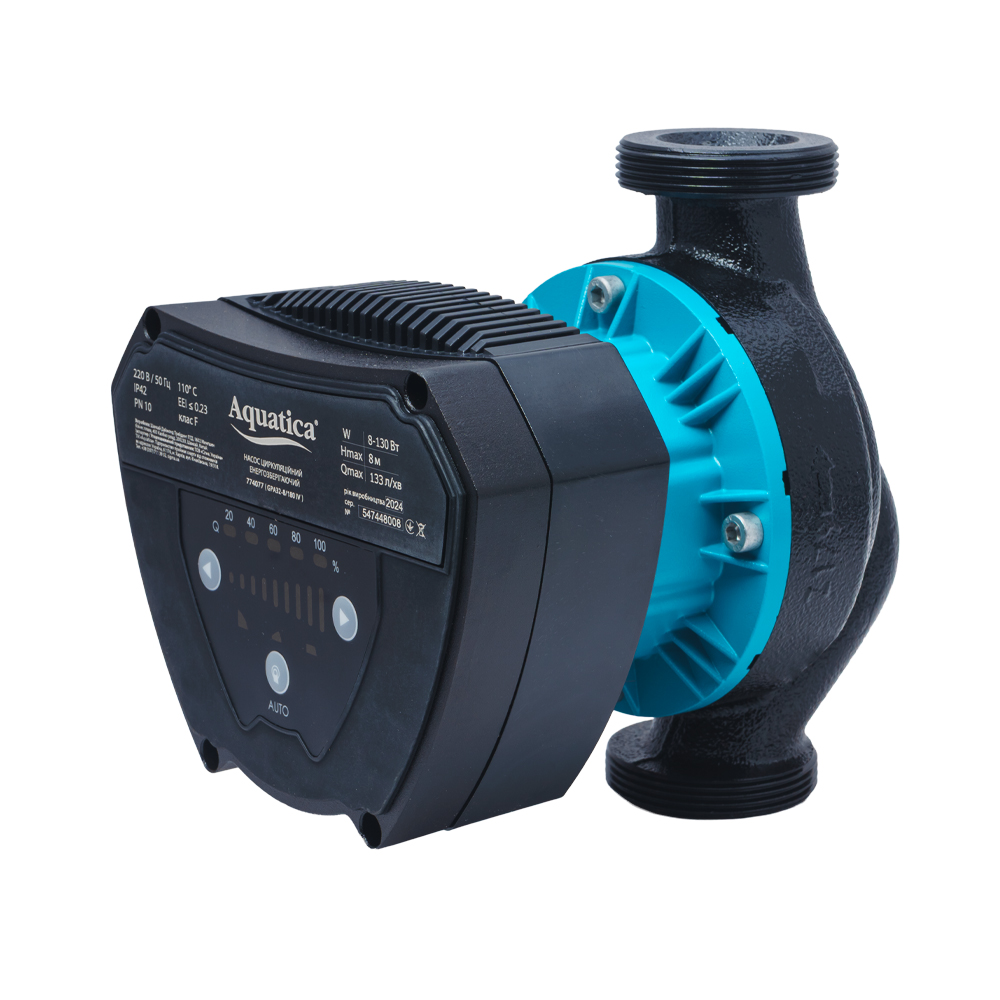 Насос циркуляційний Aquatica енергозберігаючий 8-130Вт Hmax 8м Qmax 108л/хв Ø1 1/2" 180 мм + гайки Ø1" GPA25-8/180 IV