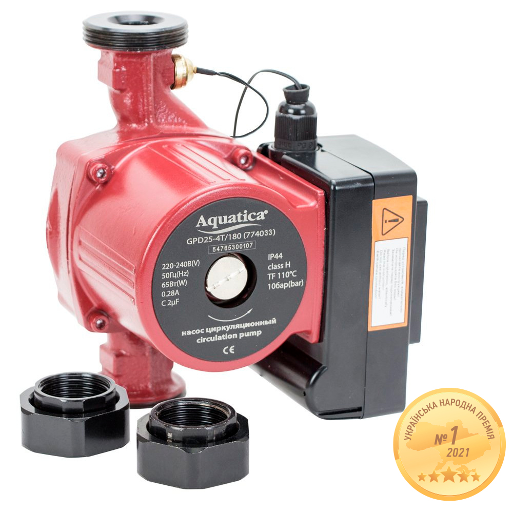 Насос циркуляційний Aquatica з термодатчиком 100Вт Hmax 6м Qmax 75л/хв Ø1 1/2" 130мм + гайки Ø1"