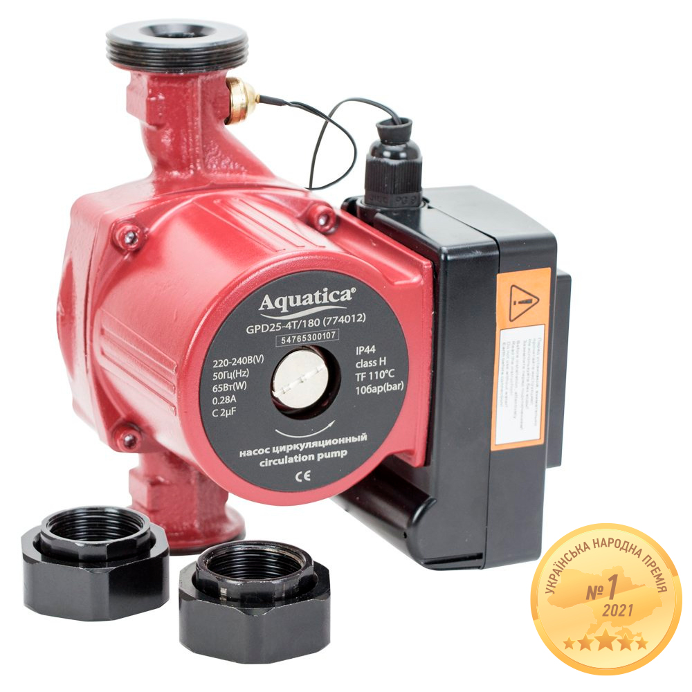 Насос циркуляційний Aquatica з термодатчиком 65Вт Hmax 4м Qmax 63л/хв Ø1 1/2" 180мм + гайки Ø1"