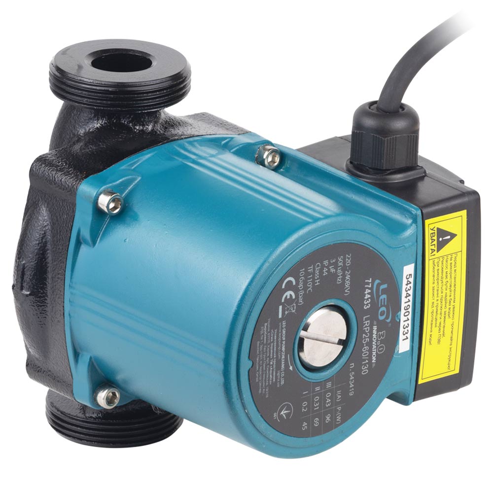 Насос циркуляційний Leo 96Вт Hmax 6м Qmax 58л/хв Ø1 1/2" 130 мм + гайки Ø1" 3.0 LRP25-60/130
