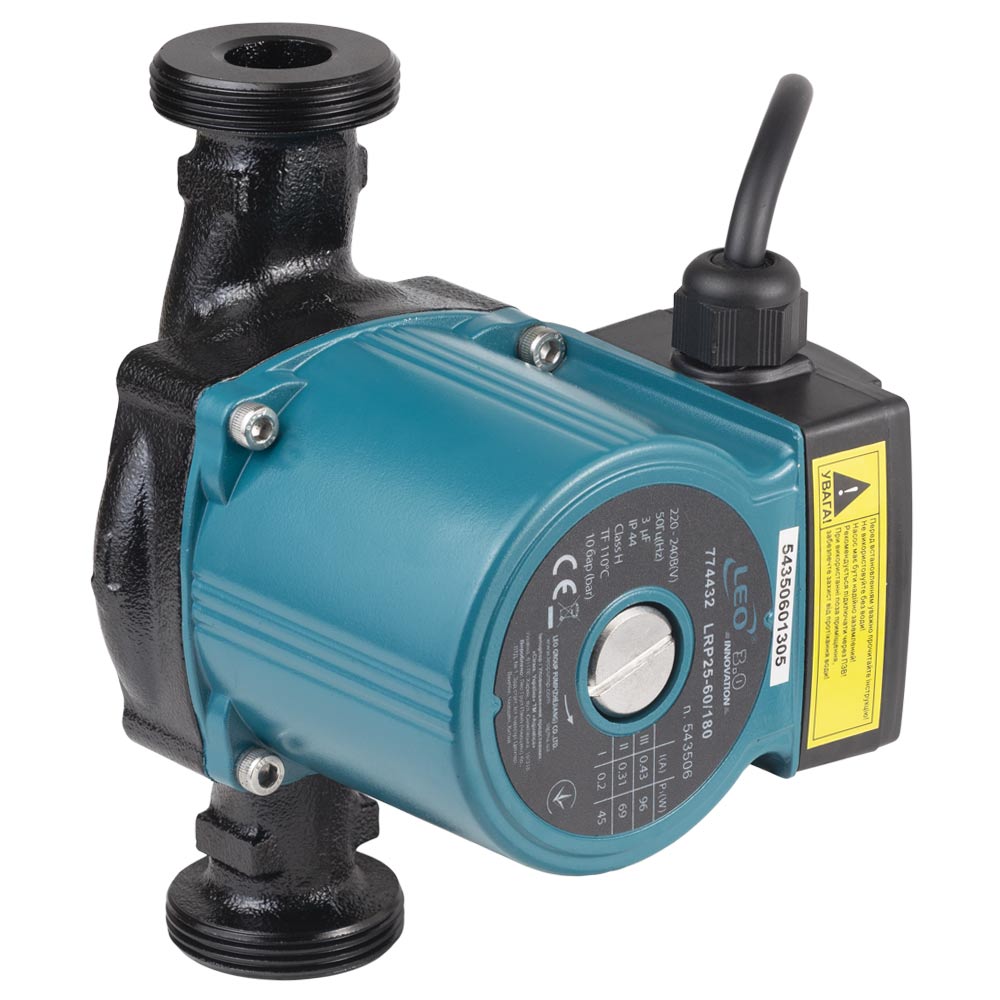 Насос циркуляційний Leo 96Вт Hmax 6м Qmax 66л/хв Ø1 1/2" 180 мм + гайки Ø1" 3.0 LRP25-60/180