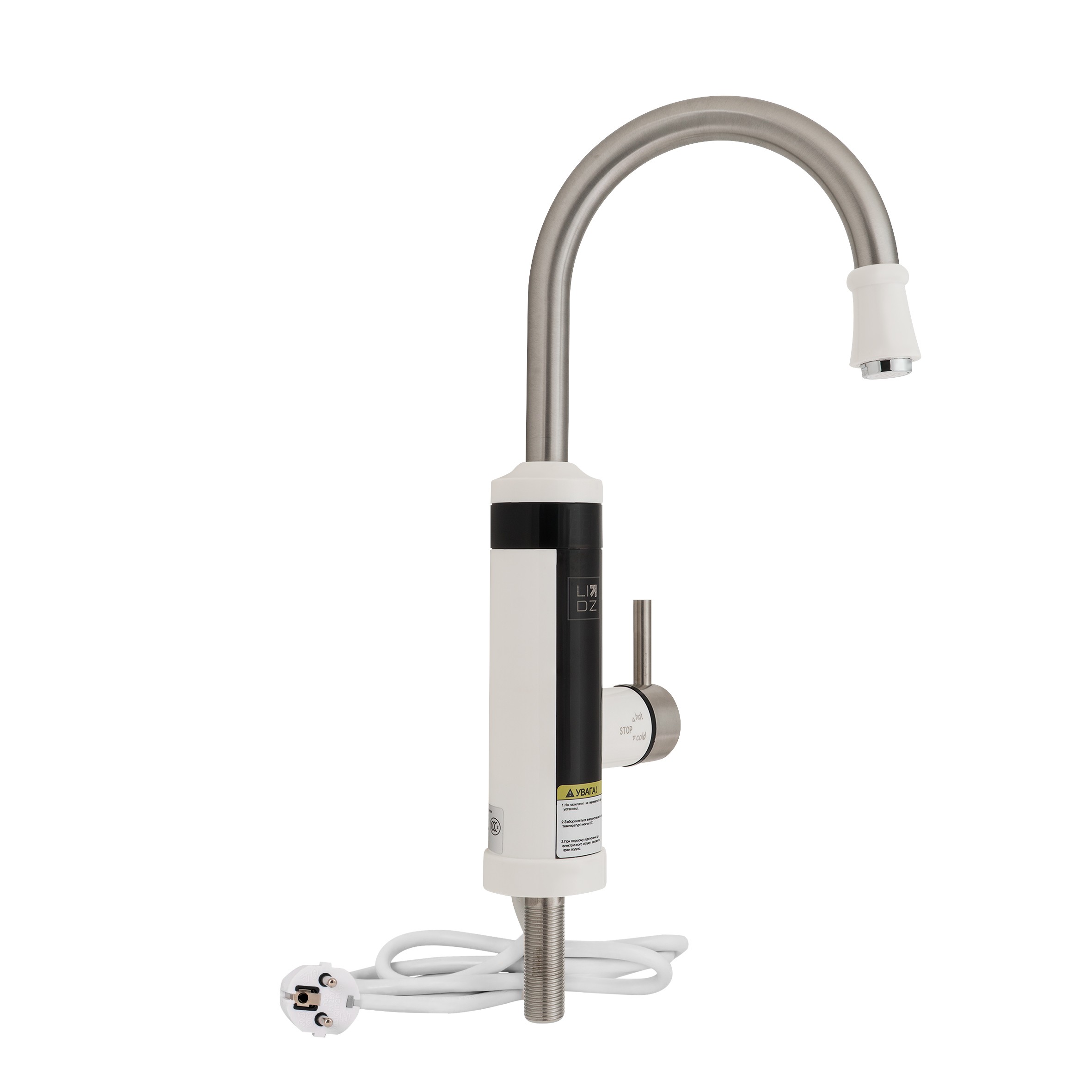 Проточний кран-водонагрівач кухонний для кухні Lidz Warm 059 White / Nickel (LDWAR059WNK35878)