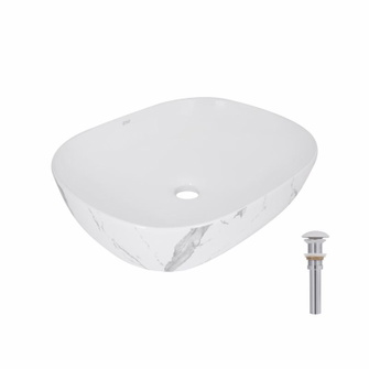 Раковина накладна Qtap Aquarius 470 x 380 x 120 мм, Marble, прямокутна, з донним клапаном (QTAQA188MR49782)