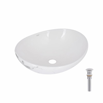 Раковина накладна Qtap Dove 415 x 340 x 140 мм, Marble, овальна, з донним клапаном (QTDOV188SB49785)