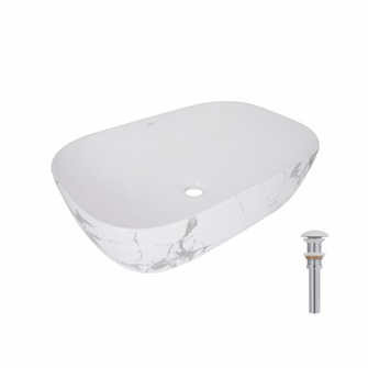 Раковина накладна Qtap Robin 600 x 390 x 150 мм, Marble, прямокутна, з донним клапаном (QTROB188MR49788)
