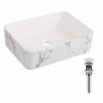 Раковина накладна, прямокутна, з донним клапаном Qtap Tern 480 x 370 x 135 мм, Marble (QT17116069MR)