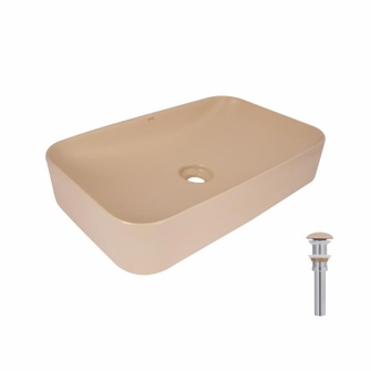 Раковина накладна Qtap Tern 610 x 350 x 135 мм, Beige, прямокутна, з донним клапаном (QTTER188SB49790)