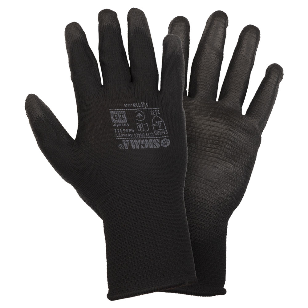 Рукавички Sigma трикотажні з частковим ПУ покриттям р10 (чорно-сірі манжет) Рукавички Sigma трикотажні з частковим ПУ покриттям р10 (чорно-сірі манжет)