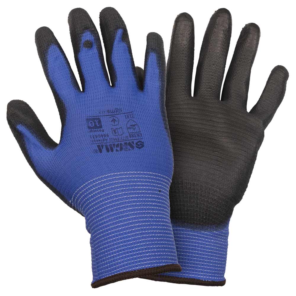 Рукавички Sigma трикотажні з частковим ПУ покриттям р10 (синьо-чорні манжет)