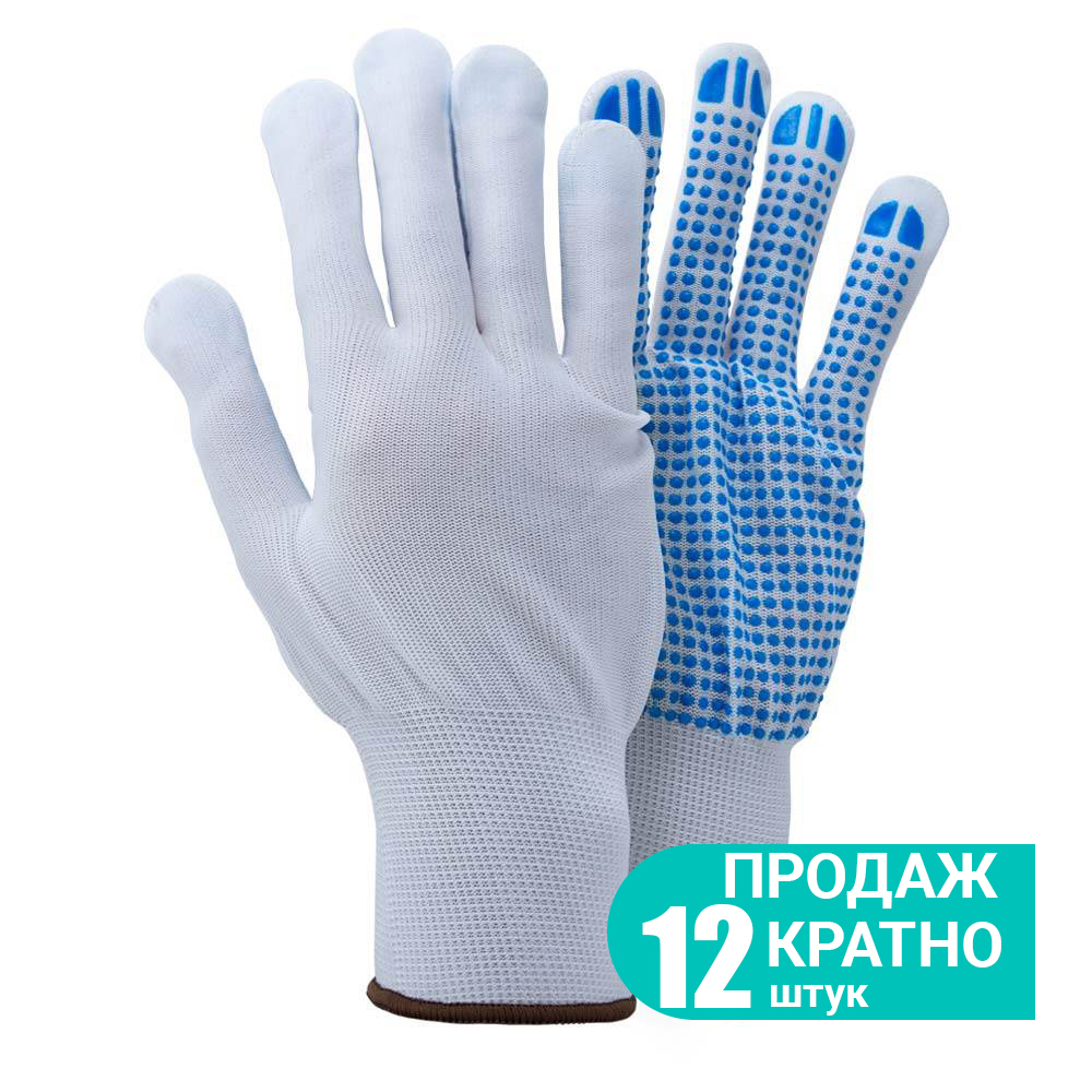 Рукавички Sigma трикотажні з точковим ПВХ покриттям р8 (білі, манжет) КРАТНО 12 парам