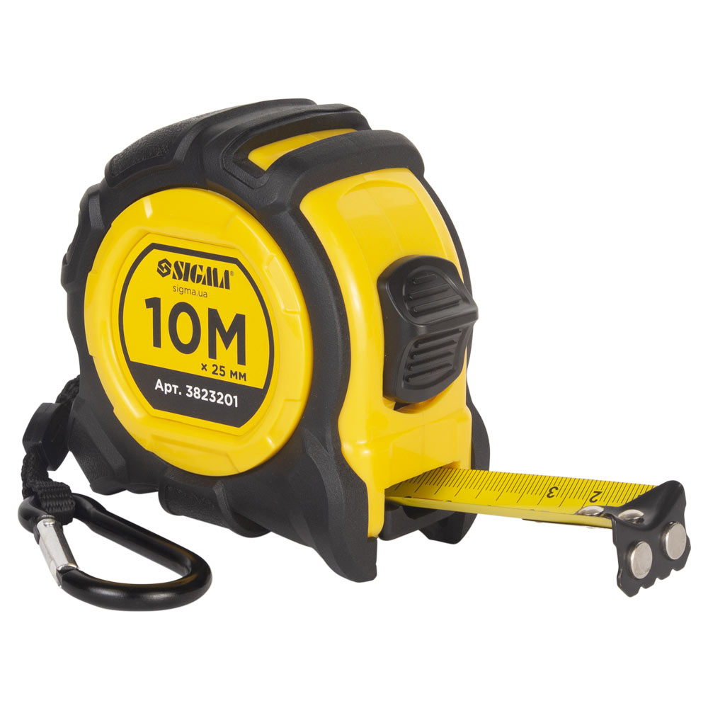 Рулетка Sigma Advanced магнітна обгумована нейлонове покриття 10 м х 25 мм