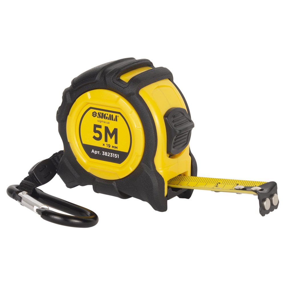 Рулетка Sigma Advanced магнітна обгумована нейлонове покриття 5 м х 19 мм