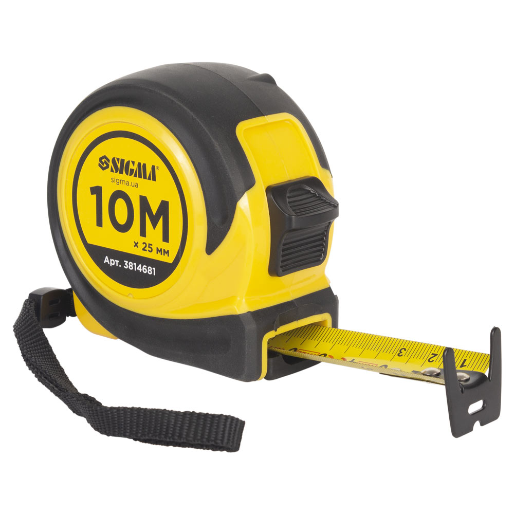 Рулетка Sigma Compact обгумована двостороннє полотно/зачіп 10 м х 25 мм