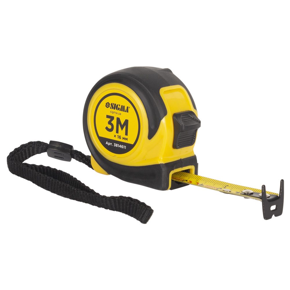 Рулетка Sigma Compact обгумована двостороннє полотно/зачіп 3 м х 16 мм