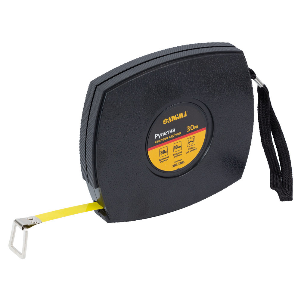 Рулетка Sigma сталева стрічка 30 м х 10 мм (чорна)
