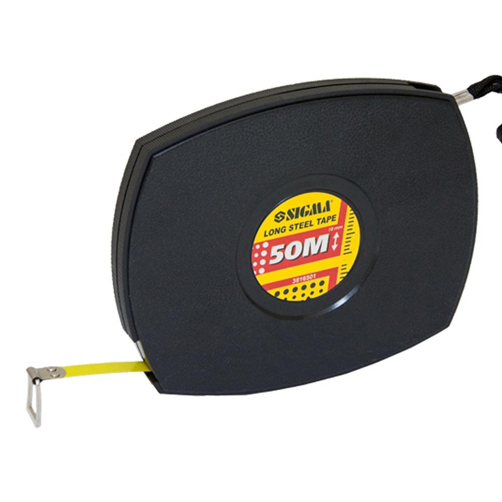 Рулетка Sigma сталева стрічка 50 м х 10 мм (чорна)