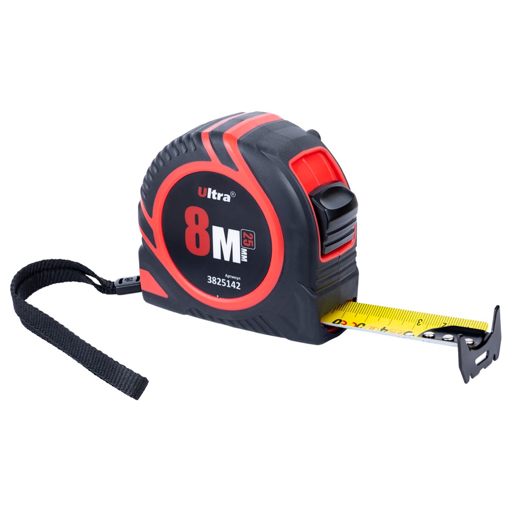 Рулетка Ultra обгумована з нейлоновим покриттям полотна 8 м х 25 мм