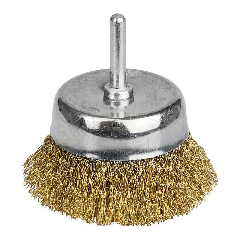 Щітка дротяна Sigma чашоподібна Ø100 мм хвостовик Ø6 мм (латунована)
