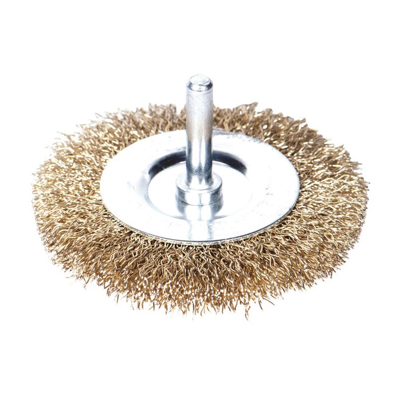 Щітка дротяна Sigma дископодібна Ø100 мм хвостовик Ø6 мм (латунована)