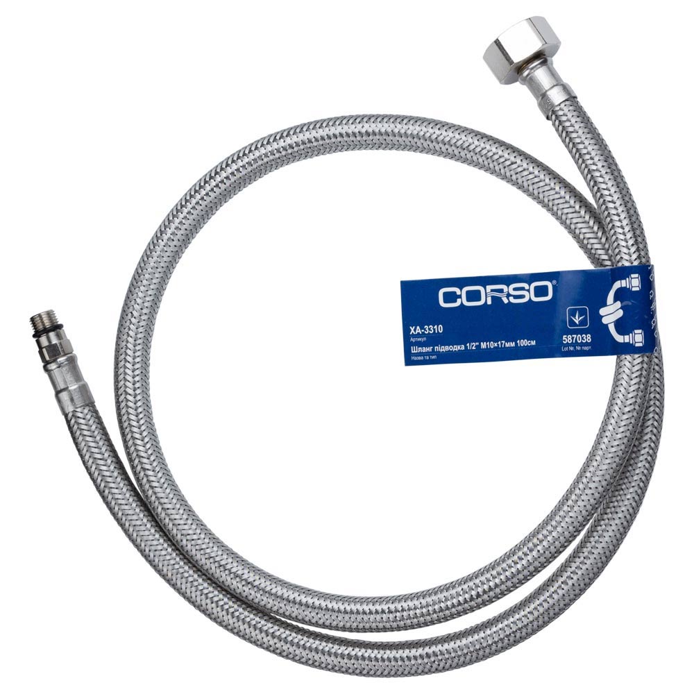Шланг підводка Corso 1/2" М10×17 мм 100 см Шланг підводка Corso 1/2" М10×17 мм 100 см