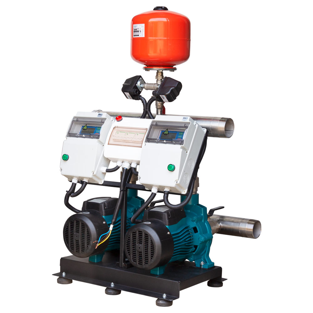 Станция Leo повышения давления 380В 2 x 3.0кВт Hmax 38 м Qmax 450 л/мин 12 л + каскадное управление 3.0