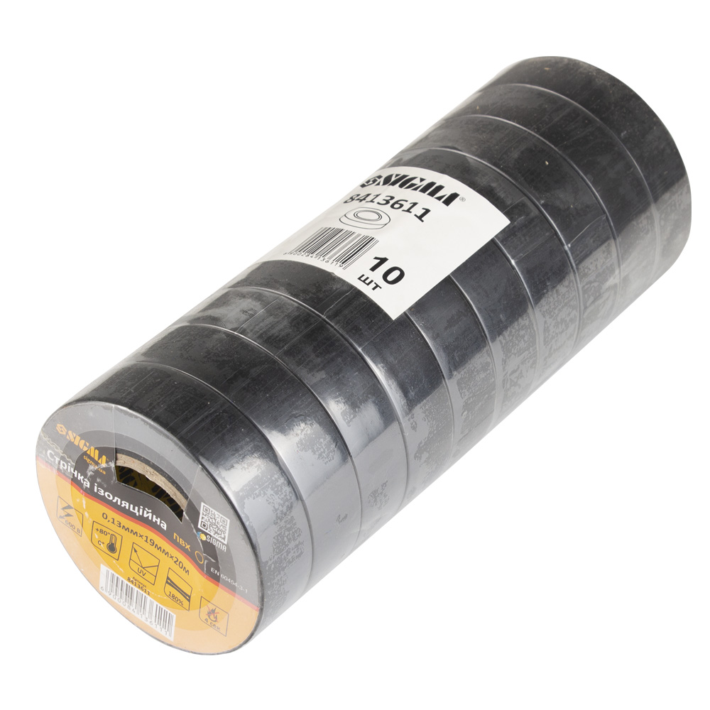 Стрічка Sigma ізоляційна ПВХ чорна 0.13 мм x 19 мм x 20 м