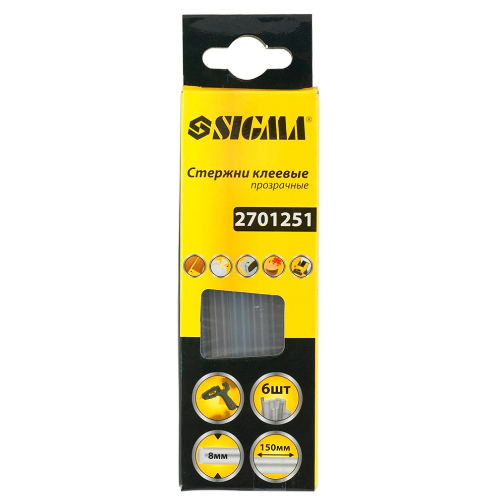 Стрижні клейові Sigma Ø8 х 150 мм 6 шт (прозорі) Стрижні клейові Sigma Ø8 х 150 мм 6 шт (прозорі)