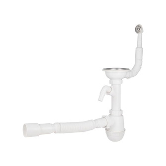 Сифон для кухонной мойки Lidz (WHI) 60 08 E001 01 ECO с круглым переливом (выход 50 мм)