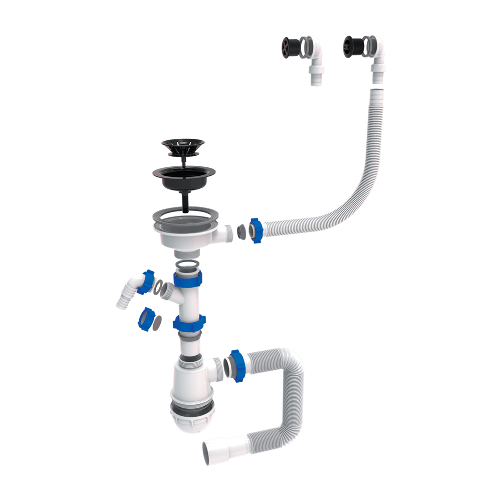 Сифон для кухонної мийки Tau з пластиковим випуском 3½" виведенням під пральну машину круглим переливом і гнучким відведенням Ø40/50 мм (Чорний) Сифон для кухонної мийки Tau з пластиковим випуском 3½" виведенням під пральну машину круглим переливом і гнучким відведенням Ø40/50 мм (Чорний)