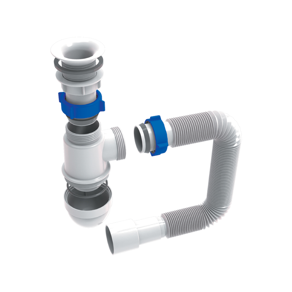 Сифон для раковини Tau з пластмасовим випуском і гнучким відведенням 1½"ר40/50 мм Сифон для раковини Tau з пластмасовим випуском і гнучким відведенням 1½"ר40/50 мм