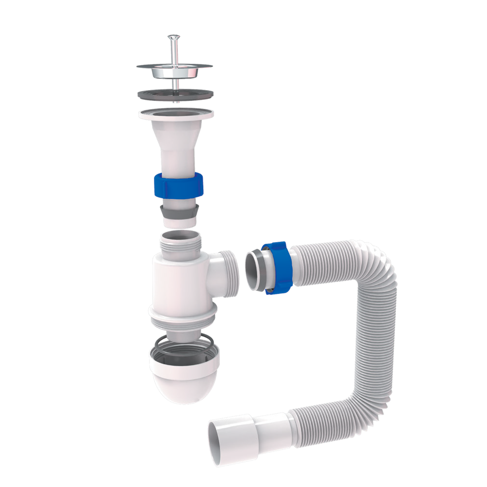 Сифон для раковини Tau з випуском з нержавіючої сталі та гнучким відведенням 1½"×Ø40/50 мм