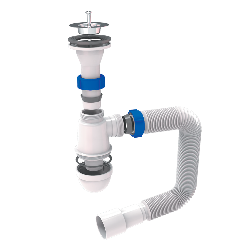 Сифон для раковини Tau з випуском з нержавіючої сталі та гнучким відведенням 1¼"ר32/50 мм