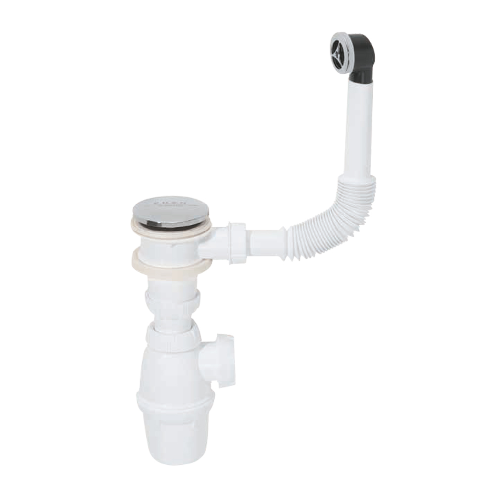 Сифон для раковини Wirquin з донним клапаном Click-Clack та переливом 1¼"×Ø32 мм